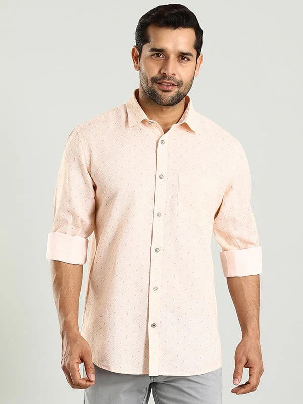 Indian Terrain Men's Regular Fit Full Sleeve All Over Print Peach Shirt